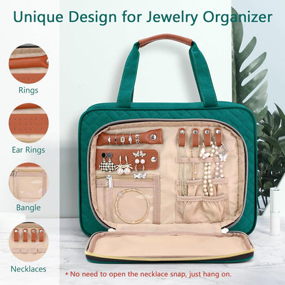 Toiletry Bag for Women, Hanging Travel Toiletry Bag with Jewelry Organizer Compartment Large Makeup Bag, PVC Waterproof Cosmetic Travel Bag for Travel Business Trips Camping Bathroom, Pink