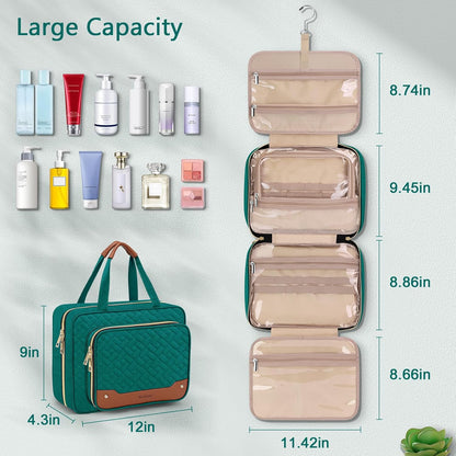 Toiletry Bag for Women, Hanging Travel Toiletry Bag with Jewelry Organizer Compartment Large Makeup Bag, PVC Waterproof Cosmetic Travel Bag for Travel Business Trips Camping Bathroom, Pink