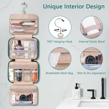 Toiletry Bag for Women, Hanging Travel Toiletry Bag with Jewelry Organizer Compartment Large Makeup Bag, PVC Waterproof Cosmetic Travel Bag for Travel Business Trips Camping Bathroom, Pink
