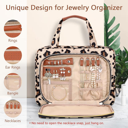 Toiletry Bag for Women, Hanging Travel Toiletry Bag with Jewelry Organizer Compartment Large Makeup Bag, PVC Waterproof Cosmetic Travel Bag for Travel Business Trips Camping Bathroom, Pink