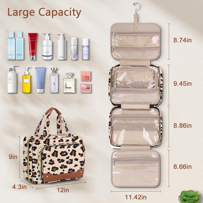 Toiletry Bag for Women, Hanging Travel Toiletry Bag with Jewelry Organizer Compartment Large Makeup Bag, PVC Waterproof Cosmetic Travel Bag for Travel Business Trips Camping Bathroom, Pink