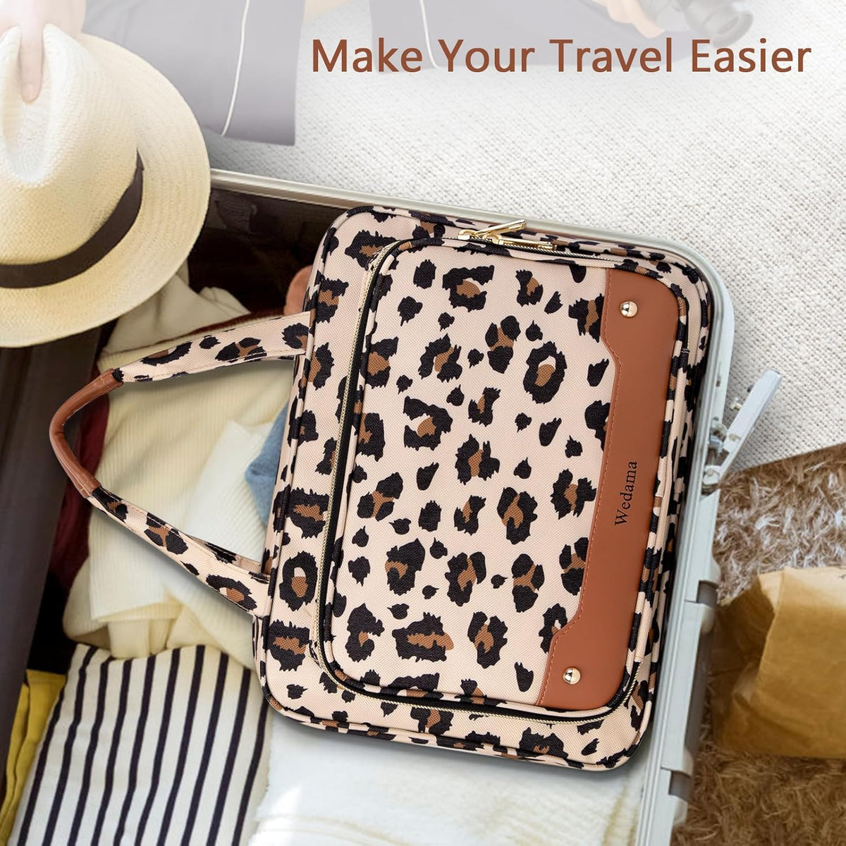 Toiletry Bag for Women, Hanging Travel Toiletry Bag with Jewelry Organizer Compartment Large Makeup Bag, PVC Waterproof Cosmetic Travel Bag for Travel Business Trips Camping Bathroom, Pink