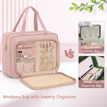 Toiletry Bag for Women, Hanging Travel Toiletry Bag with Jewelry Organizer Compartment Large Makeup Bag, PVC Waterproof Cosmetic Travel Bag for Travel Business Trips Camping Bathroom, Pink