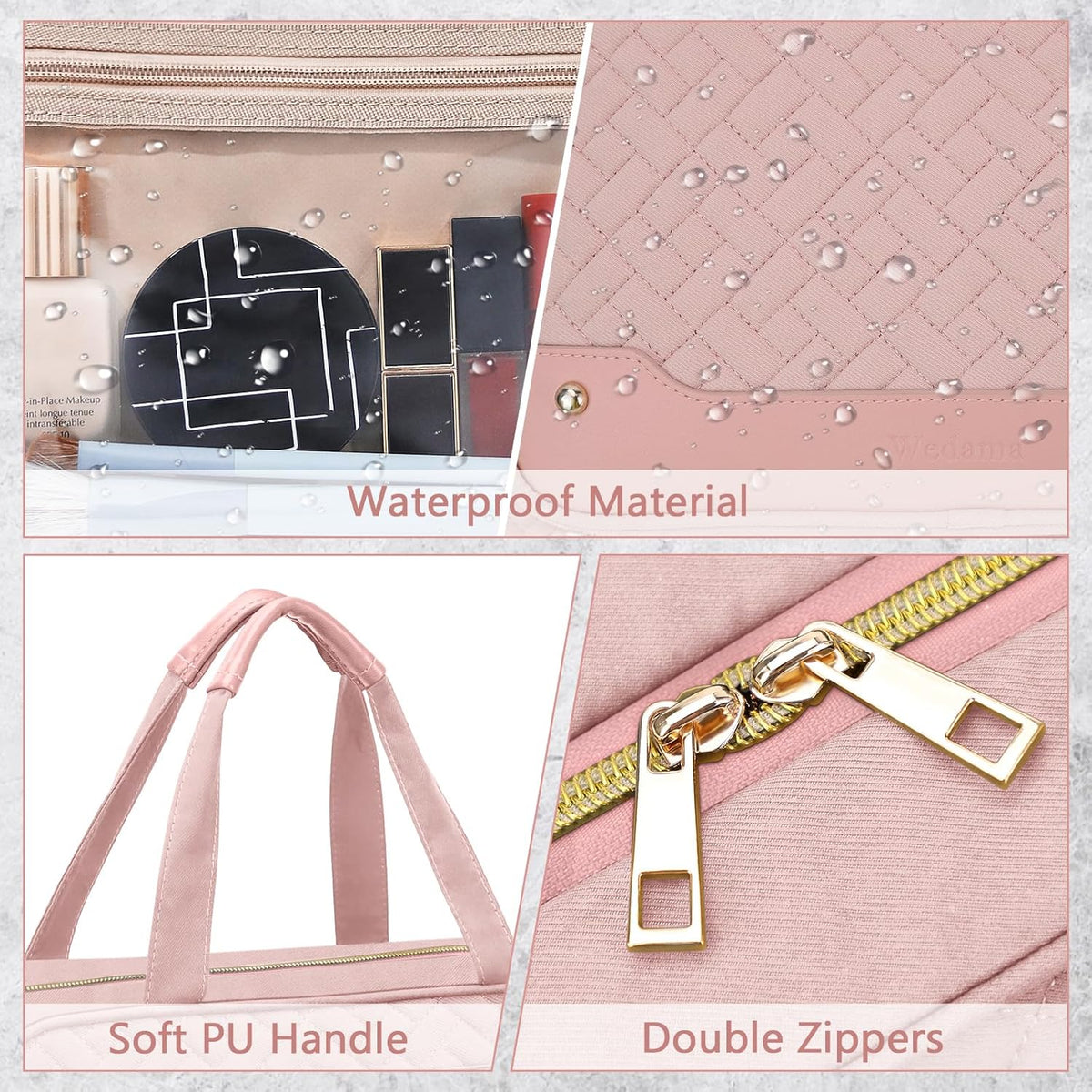 Toiletry Bag for Women, Hanging Travel Toiletry Bag with Jewelry Organizer Compartment Large Makeup Bag, PVC Waterproof Cosmetic Travel Bag for Travel Business Trips Camping Bathroom, Pink