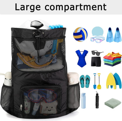 Swim Bag for Kids Mesh Beach Backpack for Boys Lightweight Drawstring Beach Bag Swimming Pool Sports Gym String Bag (Green)