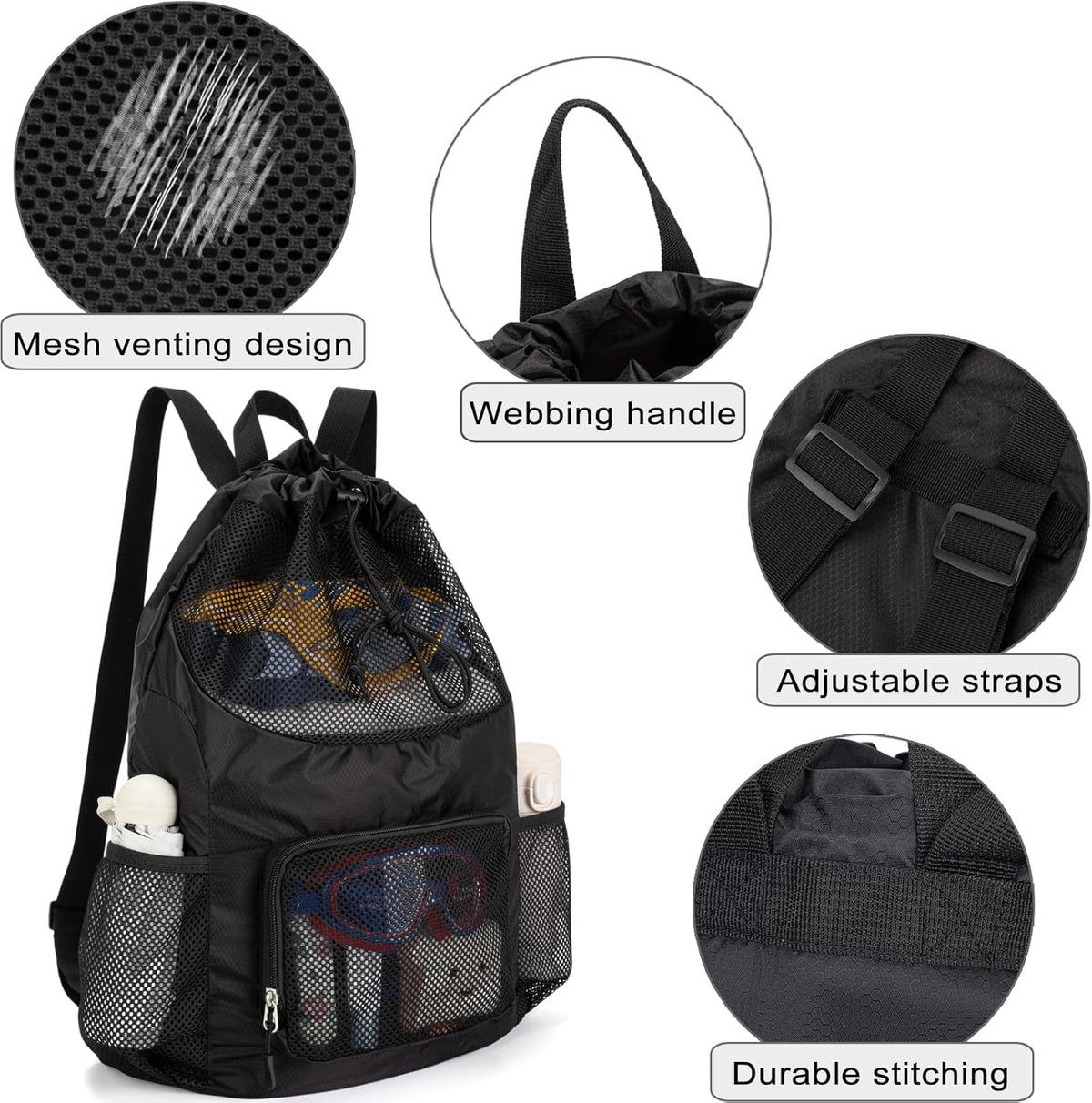 Swim Bag for Kids Mesh Beach Backpack for Boys Lightweight Drawstring Beach Bag Swimming Pool Sports Gym String Bag (Green)