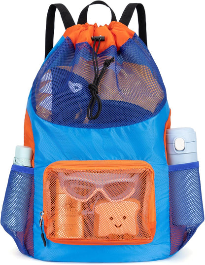 Swim Bag for Kids Mesh Beach Backpack for Boys Lightweight Drawstring Beach Bag Swimming Pool Sports Gym String Bag (Green)