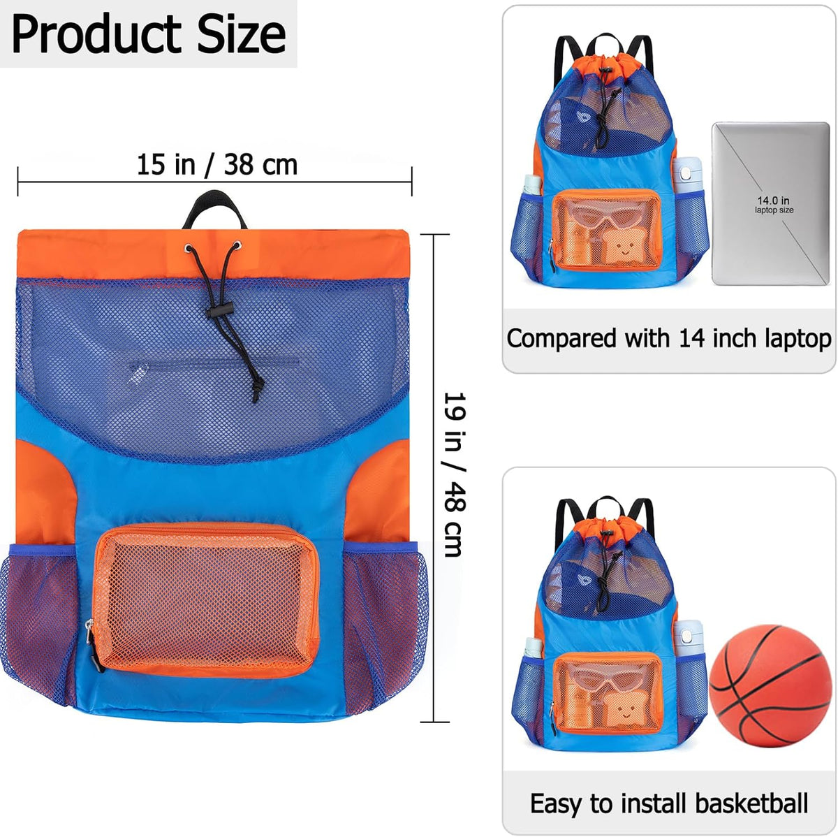 Swim Bag for Kids Mesh Beach Backpack for Boys Lightweight Drawstring Beach Bag Swimming Pool Sports Gym String Bag (Green)