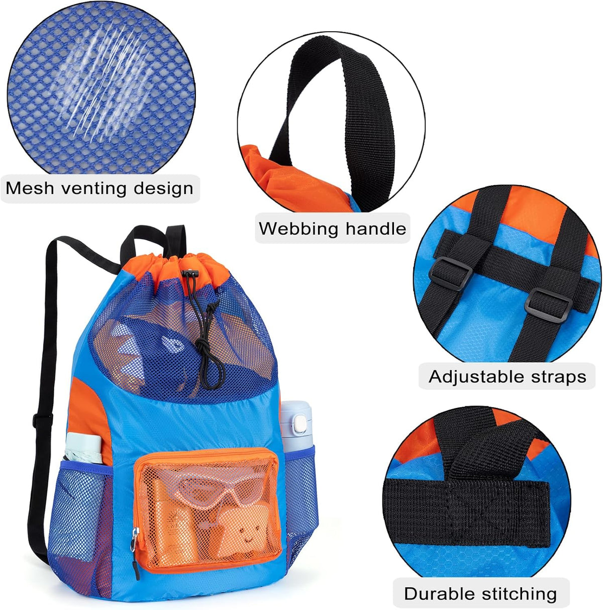 Swim Bag for Kids Mesh Beach Backpack for Boys Lightweight Drawstring Beach Bag Swimming Pool Sports Gym String Bag (Green)