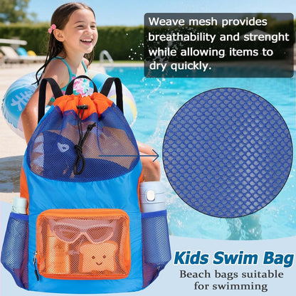Swim Bag for Kids Mesh Beach Backpack for Boys Lightweight Drawstring Beach Bag Swimming Pool Sports Gym String Bag (Green)