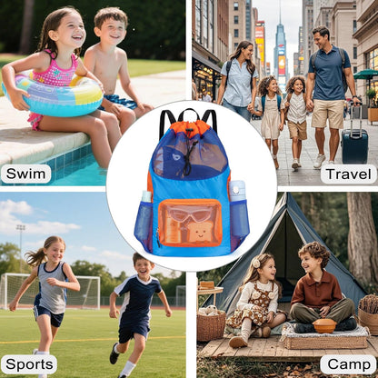 Swim Bag for Kids Mesh Beach Backpack for Boys Lightweight Drawstring Beach Bag Swimming Pool Sports Gym String Bag (Green)