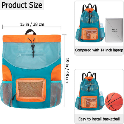 Swim Bag for Kids Mesh Beach Backpack for Boys Lightweight Drawstring Beach Bag Swimming Pool Sports Gym String Bag (Green)