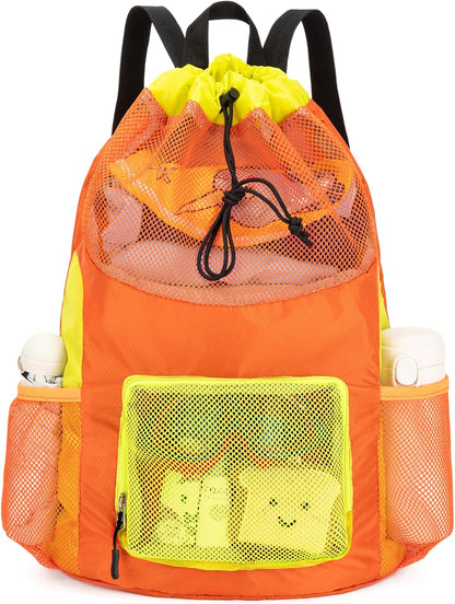 Swim Bag for Kids Mesh Beach Backpack for Boys Lightweight Drawstring Beach Bag Swimming Pool Sports Gym String Bag (Green)