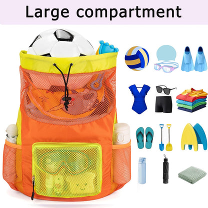 Swim Bag for Kids Mesh Beach Backpack for Boys Lightweight Drawstring Beach Bag Swimming Pool Sports Gym String Bag (Green)