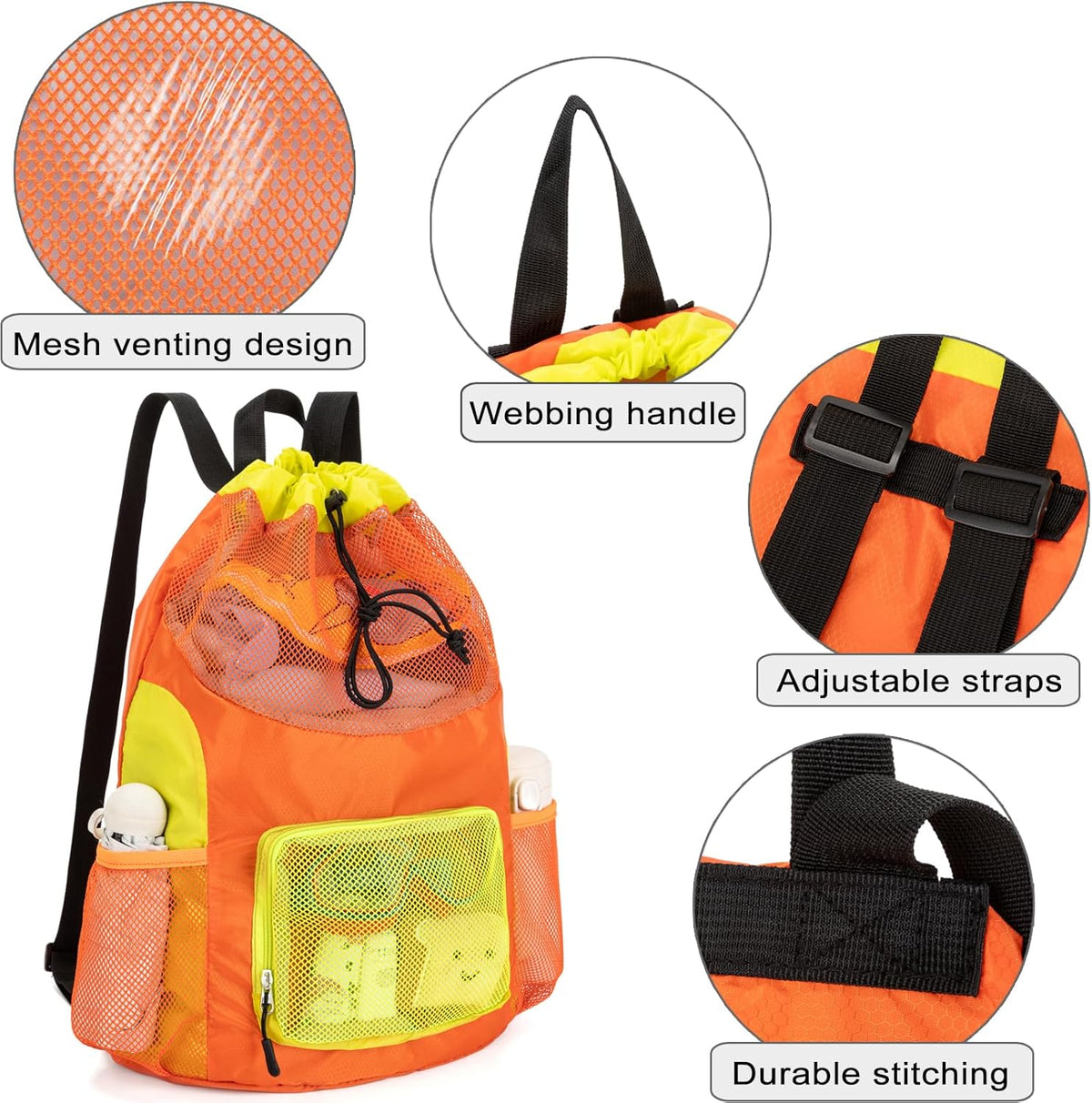 Swim Bag for Kids Mesh Beach Backpack for Boys Lightweight Drawstring Beach Bag Swimming Pool Sports Gym String Bag (Green)