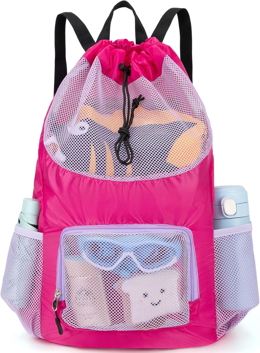 Swim Bag for Kids Mesh Beach Backpack for Boys Lightweight Drawstring Beach Bag Swimming Pool Sports Gym String Bag (Green)