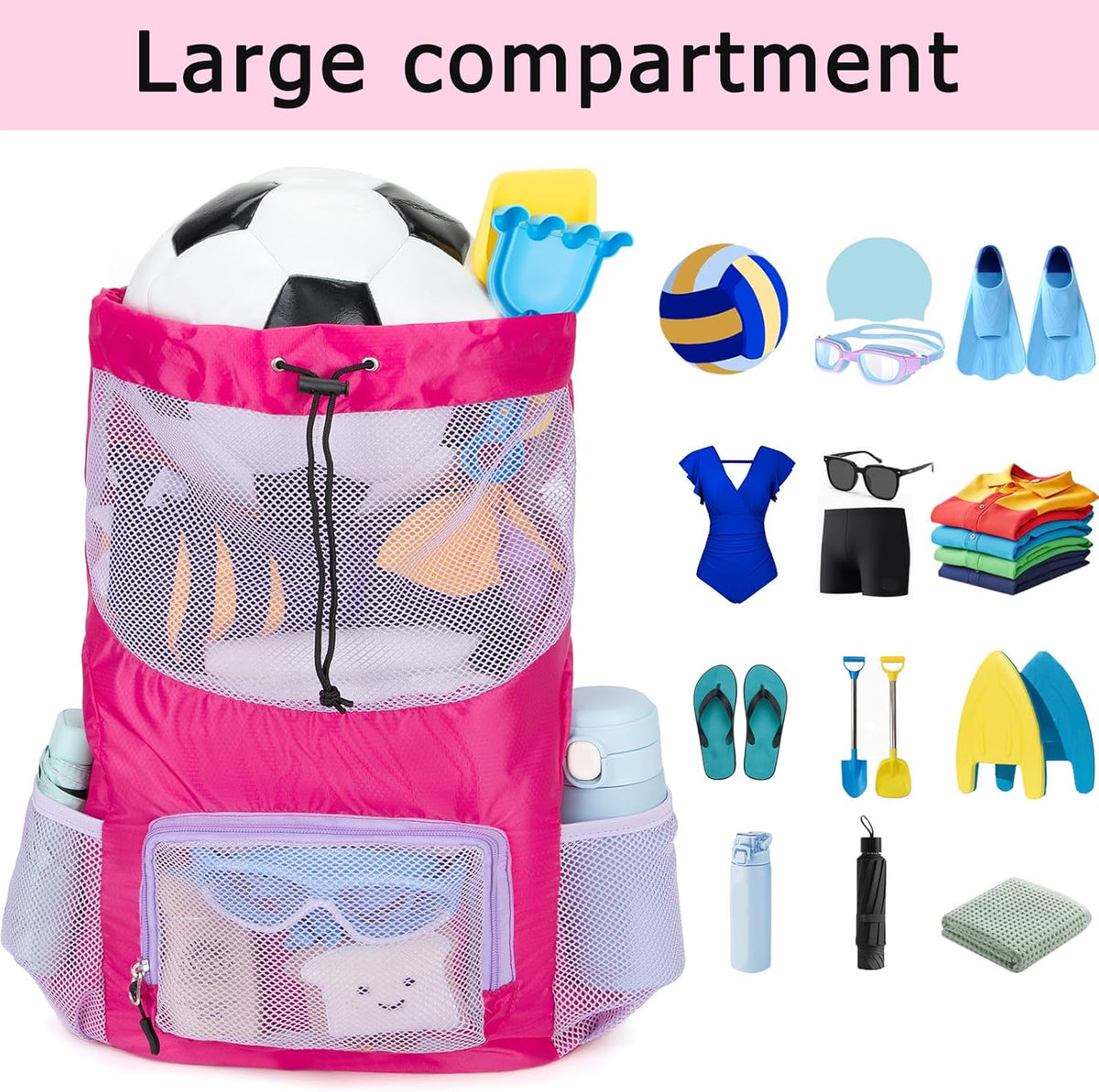Swim Bag for Kids Mesh Beach Backpack for Boys Lightweight Drawstring Beach Bag Swimming Pool Sports Gym String Bag (Green)