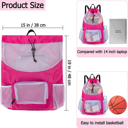 Swim Bag for Kids Mesh Beach Backpack for Boys Lightweight Drawstring Beach Bag Swimming Pool Sports Gym String Bag (Green)