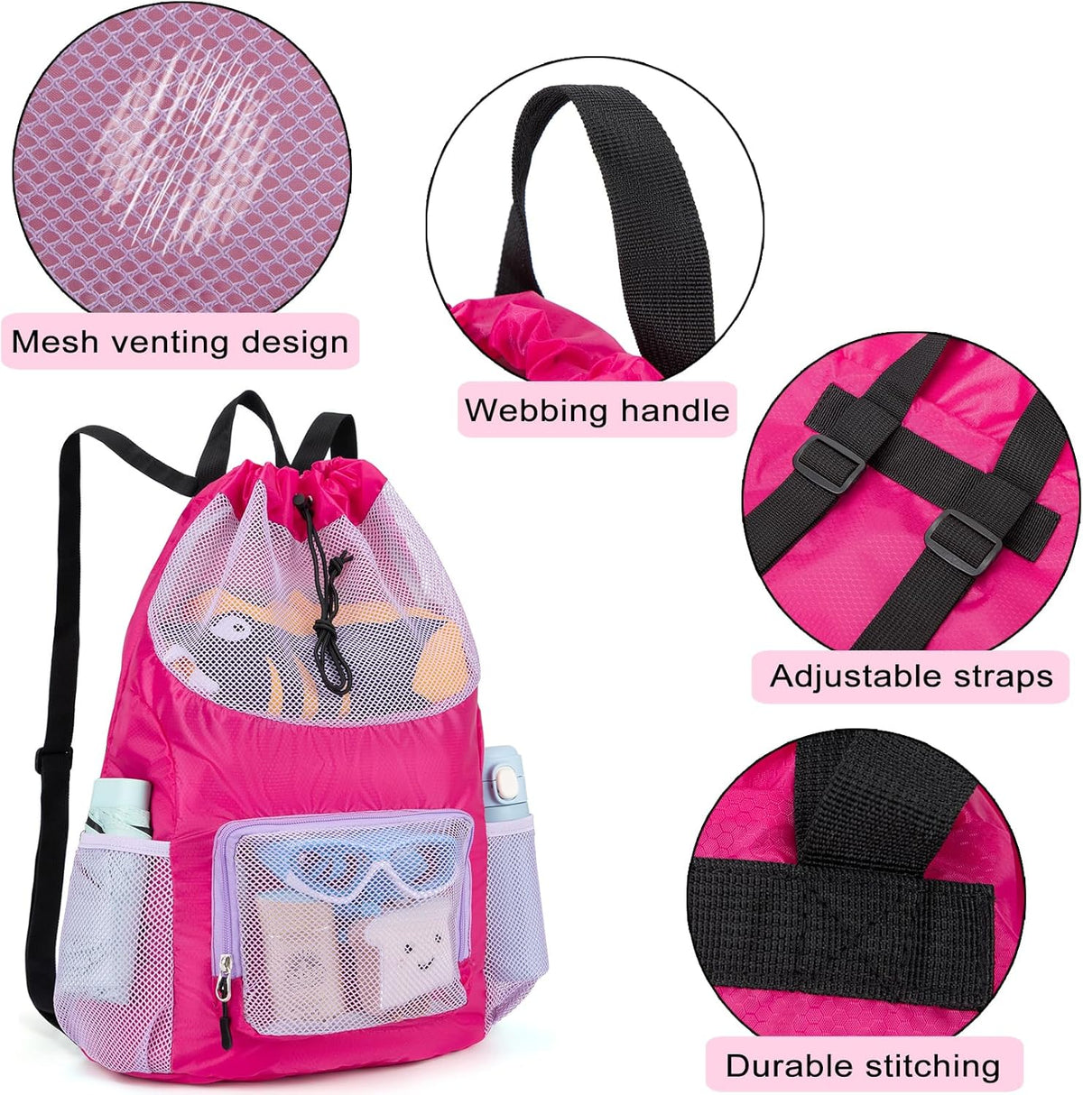 Swim Bag for Kids Mesh Beach Backpack for Boys Lightweight Drawstring Beach Bag Swimming Pool Sports Gym String Bag (Green)