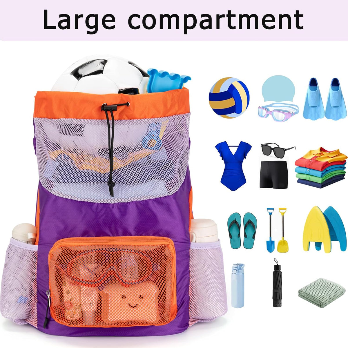 Swim Bag for Kids Mesh Beach Backpack for Boys Lightweight Drawstring Beach Bag Swimming Pool Sports Gym String Bag (Green)