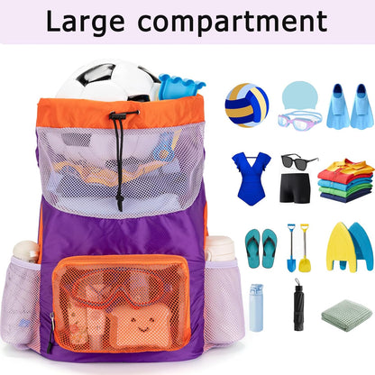 Swim Bag for Kids Mesh Beach Backpack for Boys Lightweight Drawstring Beach Bag Swimming Pool Sports Gym String Bag (Green)