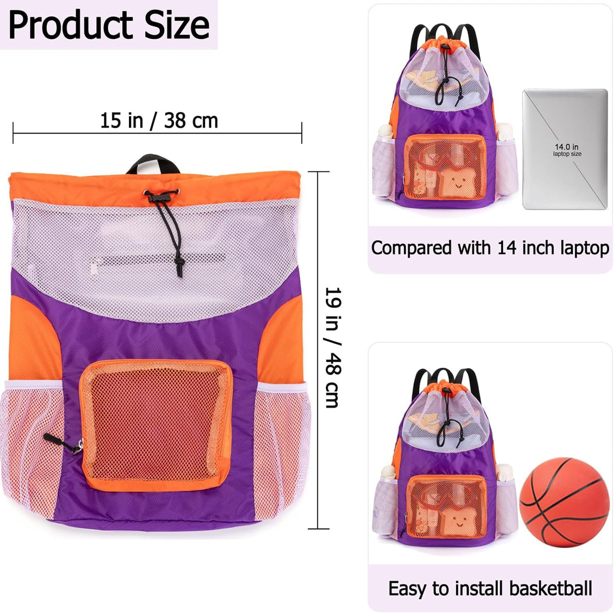 Swim Bag for Kids Mesh Beach Backpack for Boys Lightweight Drawstring Beach Bag Swimming Pool Sports Gym String Bag (Green)