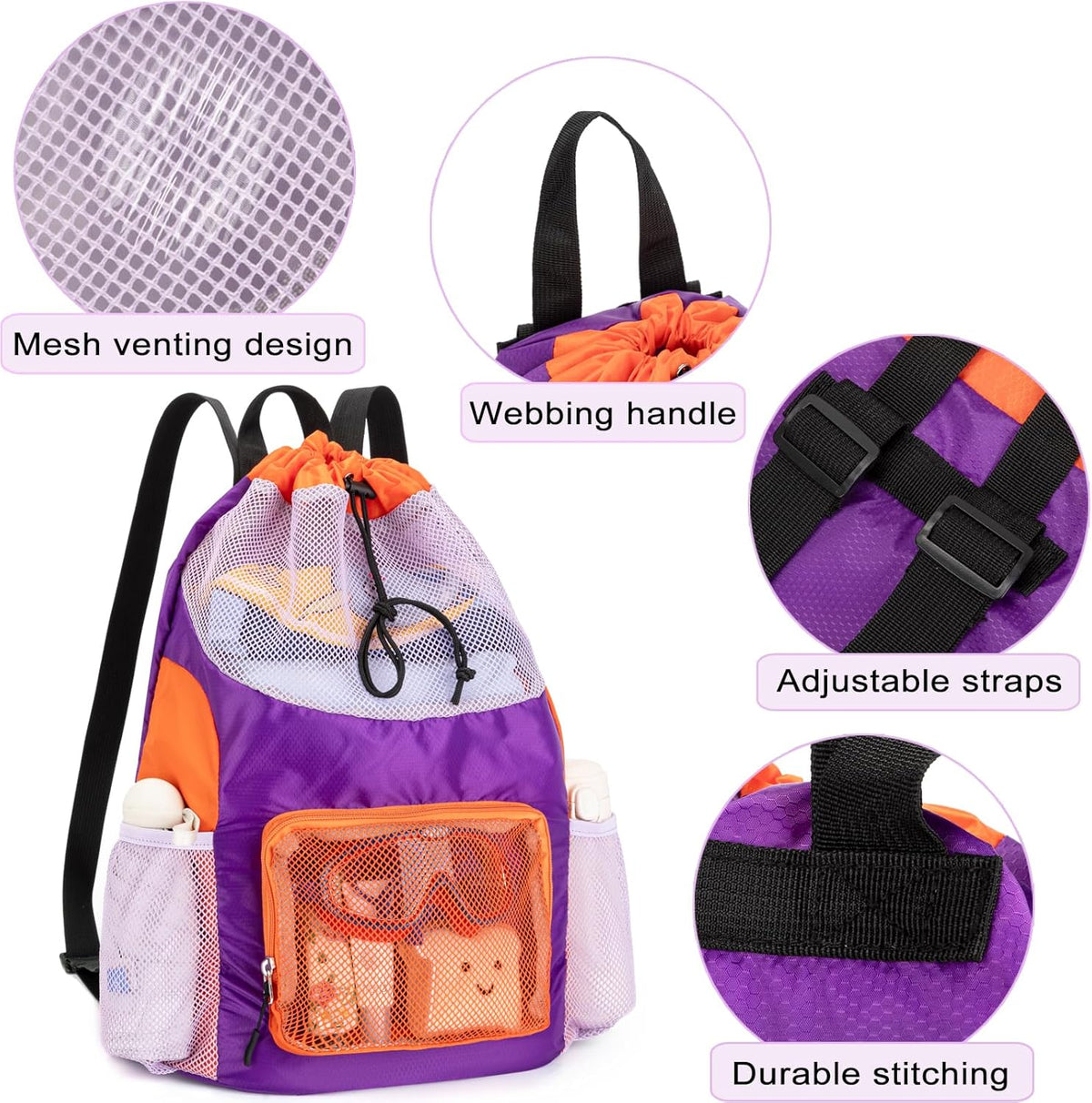 Swim Bag for Kids Mesh Beach Backpack for Boys Lightweight Drawstring Beach Bag Swimming Pool Sports Gym String Bag (Green)