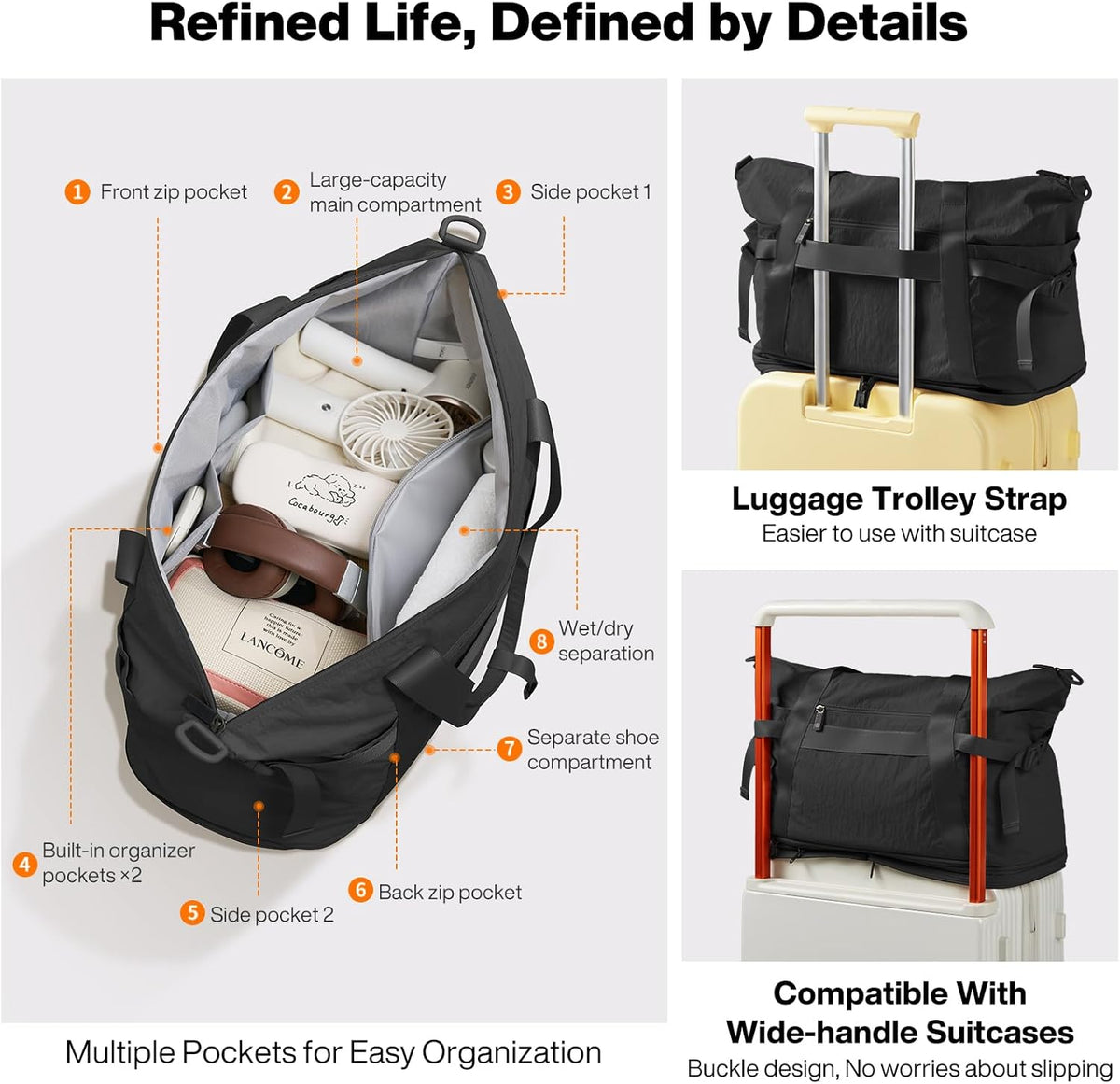 Travel Tote Bag for Women Large Expandable Travel Bag Waterproof Lightweight Carry On Personal Item Handbag