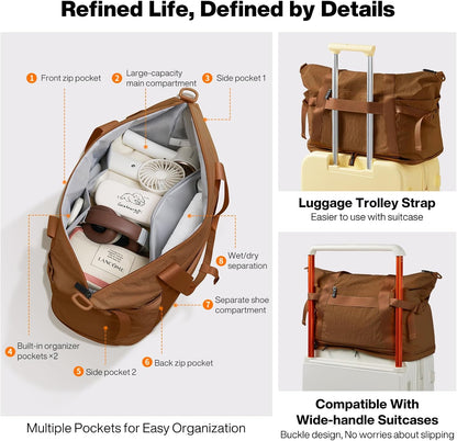 Travel Tote Bag for Women Large Expandable Travel Bag Waterproof Lightweight Carry On Personal Item Handbag