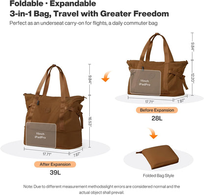 Travel Tote Bag for Women Large Expandable Travel Bag Waterproof Lightweight Carry On Personal Item Handbag
