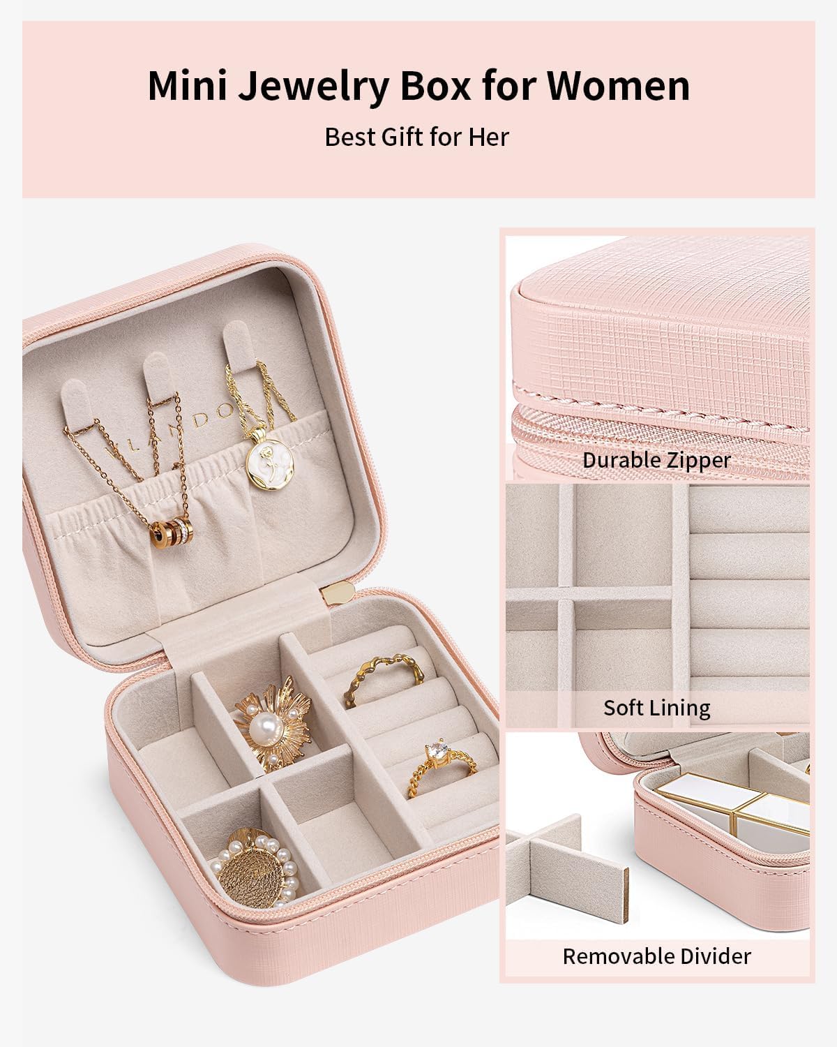 Travel Jewelry Case - Valentines Day Gifts - Small Jewelry Travel Organizer Box Travel Essentials Gift for Teen Girl Women - Toffee