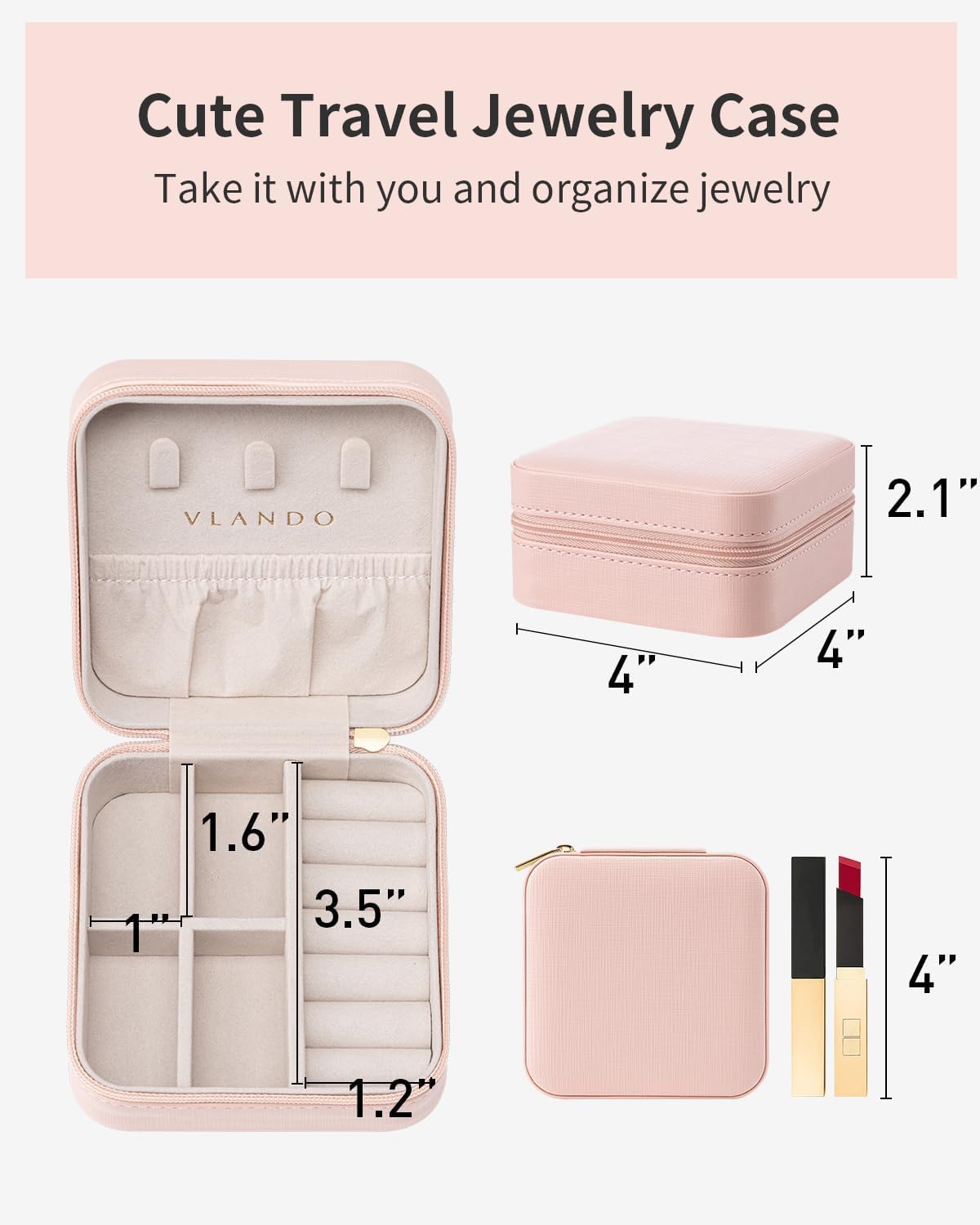 Travel Jewelry Case - Valentines Day Gifts - Small Jewelry Travel Organizer Box Travel Essentials Gift for Teen Girl Women - Toffee