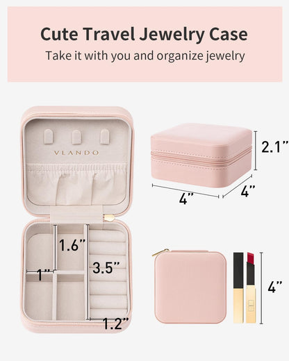 Travel Jewelry Case - Valentines Day Gifts - Small Jewelry Travel Organizer Box Travel Essentials Gift for Teen Girl Women - Toffee