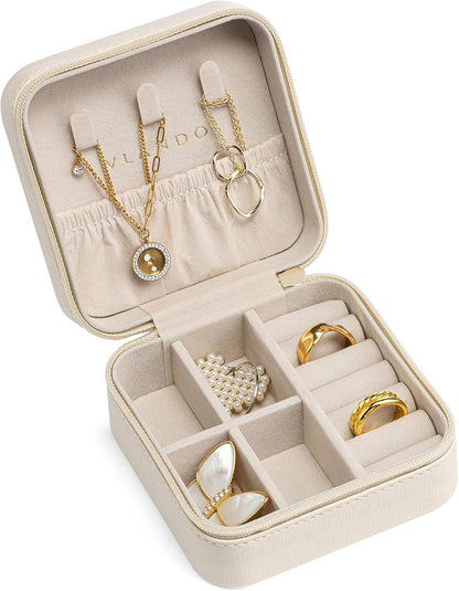 Travel Jewelry Case - Valentines Day Gifts - Small Jewelry Travel Organizer Box Travel Essentials Gift for Teen Girl Women - Toffee
