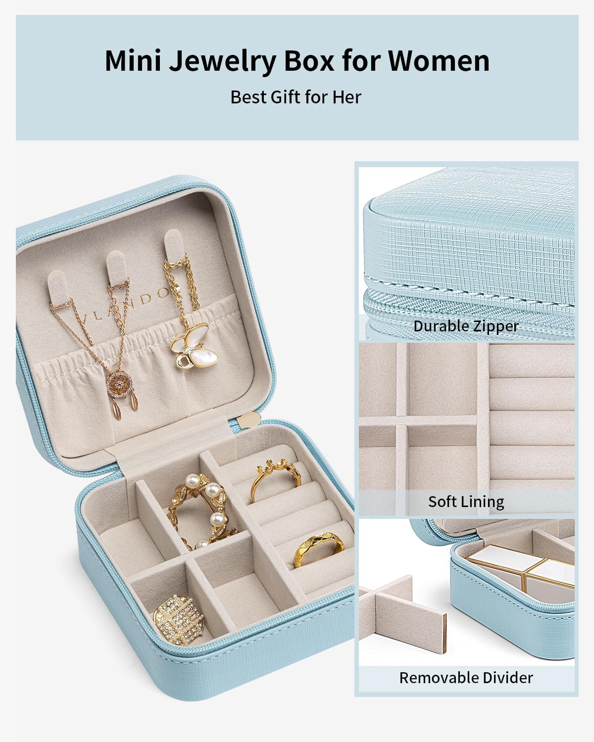 Travel Jewelry Case - Valentines Day Gifts - Small Jewelry Travel Organizer Box Travel Essentials Gift for Teen Girl Women - Toffee