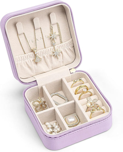 Travel Jewelry Case - Valentines Day Gifts - Small Jewelry Travel Organizer Box Travel Essentials Gift for Teen Girl Women - Toffee