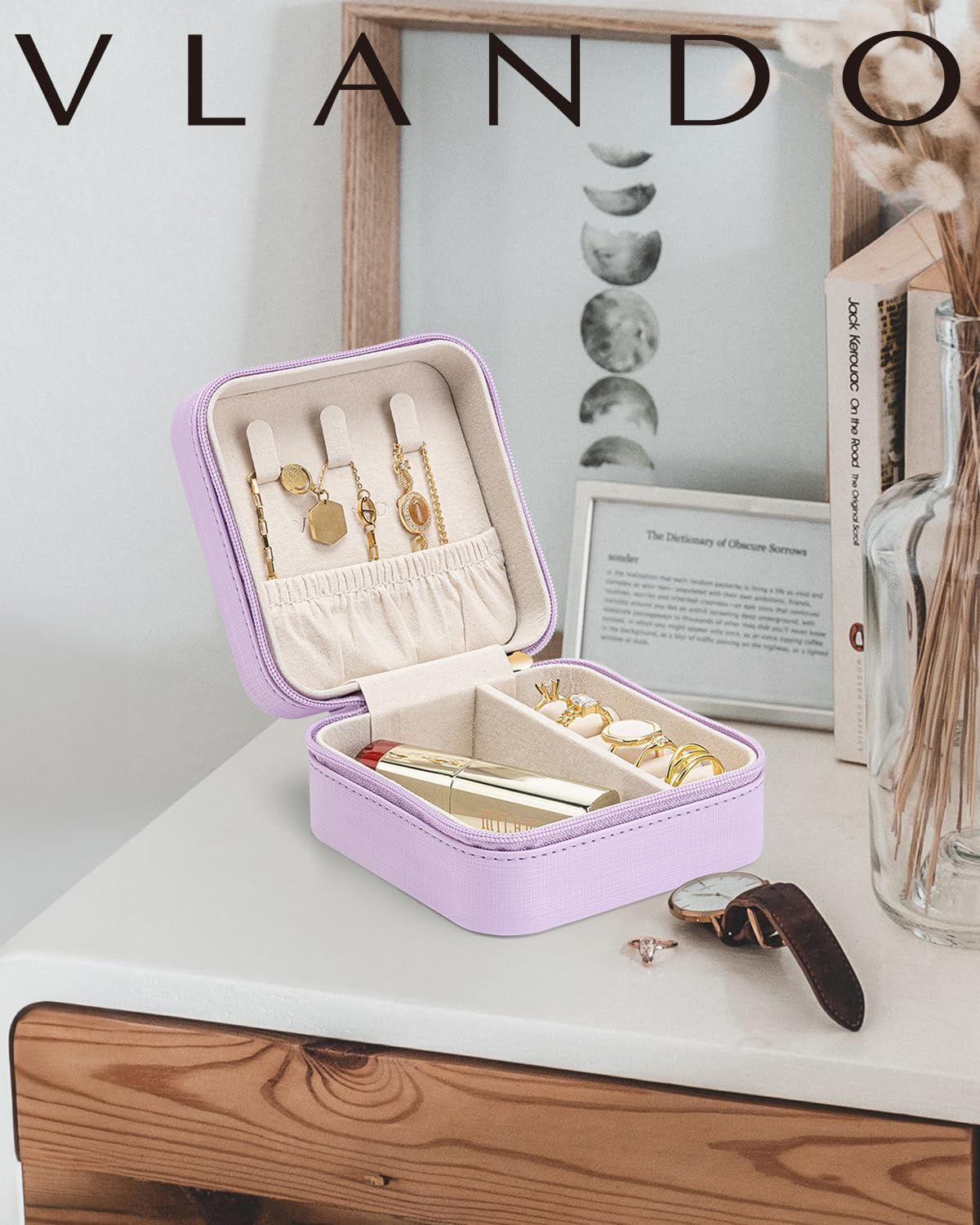 Travel Jewelry Case - Valentines Day Gifts - Small Jewelry Travel Organizer Box Travel Essentials Gift for Teen Girl Women - Toffee