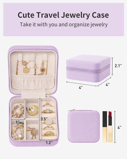 Travel Jewelry Case - Valentines Day Gifts - Small Jewelry Travel Organizer Box Travel Essentials Gift for Teen Girl Women - Toffee