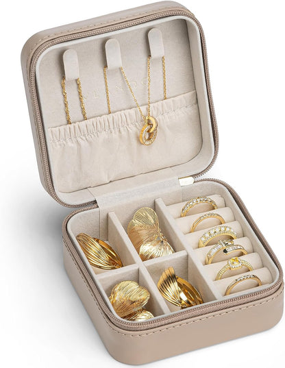 Travel Jewelry Case - Valentines Day Gifts - Small Jewelry Travel Organizer Box Travel Essentials Gift for Teen Girl Women - Toffee