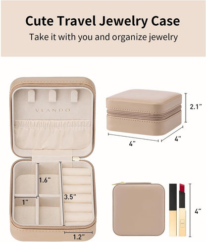 Travel Jewelry Case - Valentines Day Gifts - Small Jewelry Travel Organizer Box Travel Essentials Gift for Teen Girl Women - Toffee