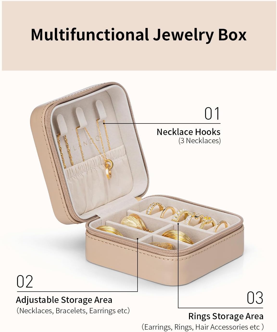 Travel Jewelry Case - Valentines Day Gifts - Small Jewelry Travel Organizer Box Travel Essentials Gift for Teen Girl Women - Toffee