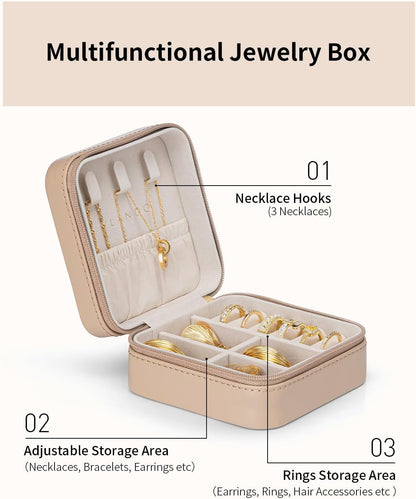 Travel Jewelry Case - Valentines Day Gifts - Small Jewelry Travel Organizer Box Travel Essentials Gift for Teen Girl Women - Toffee