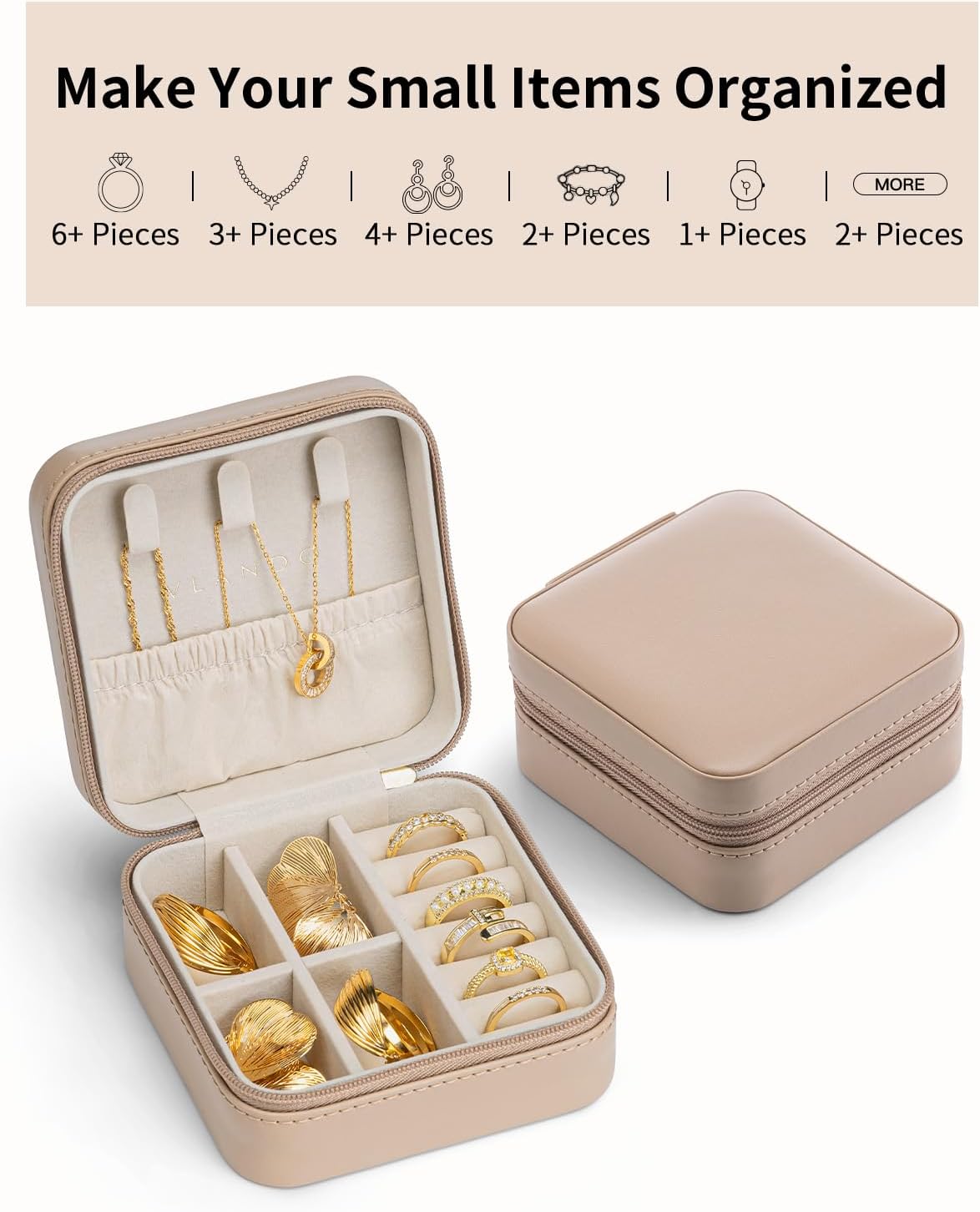 Travel Jewelry Case - Valentines Day Gifts - Small Jewelry Travel Organizer Box Travel Essentials Gift for Teen Girl Women - Toffee