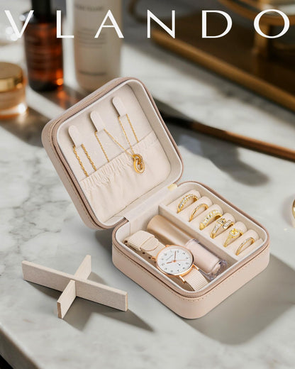 Travel Jewelry Case - Valentines Day Gifts - Small Jewelry Travel Organizer Box Travel Essentials Gift for Teen Girl Women - Toffee