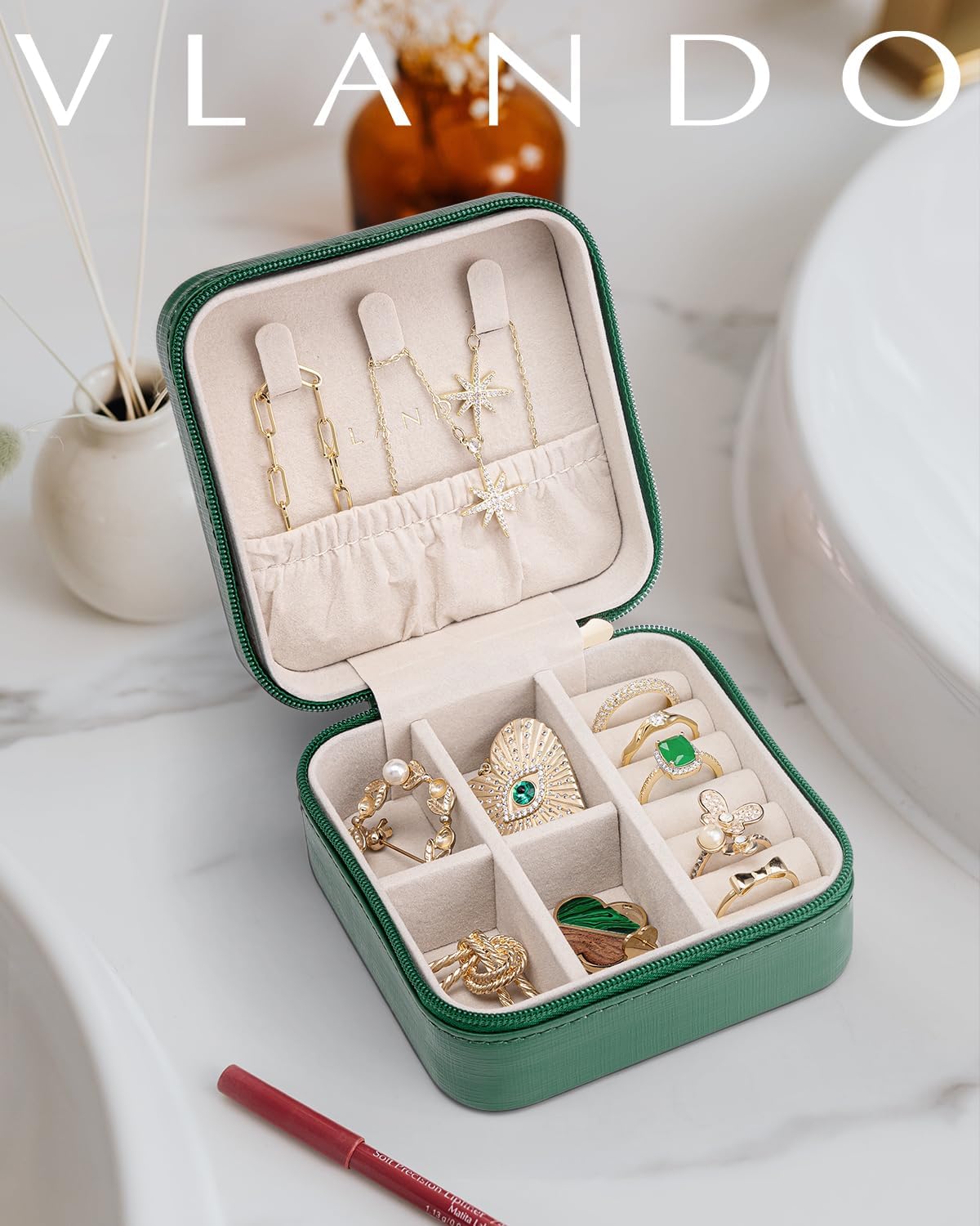 Travel Jewelry Case - Valentines Day Gifts - Small Jewelry Travel Organizer Box Travel Essentials Gift for Teen Girl Women - Toffee