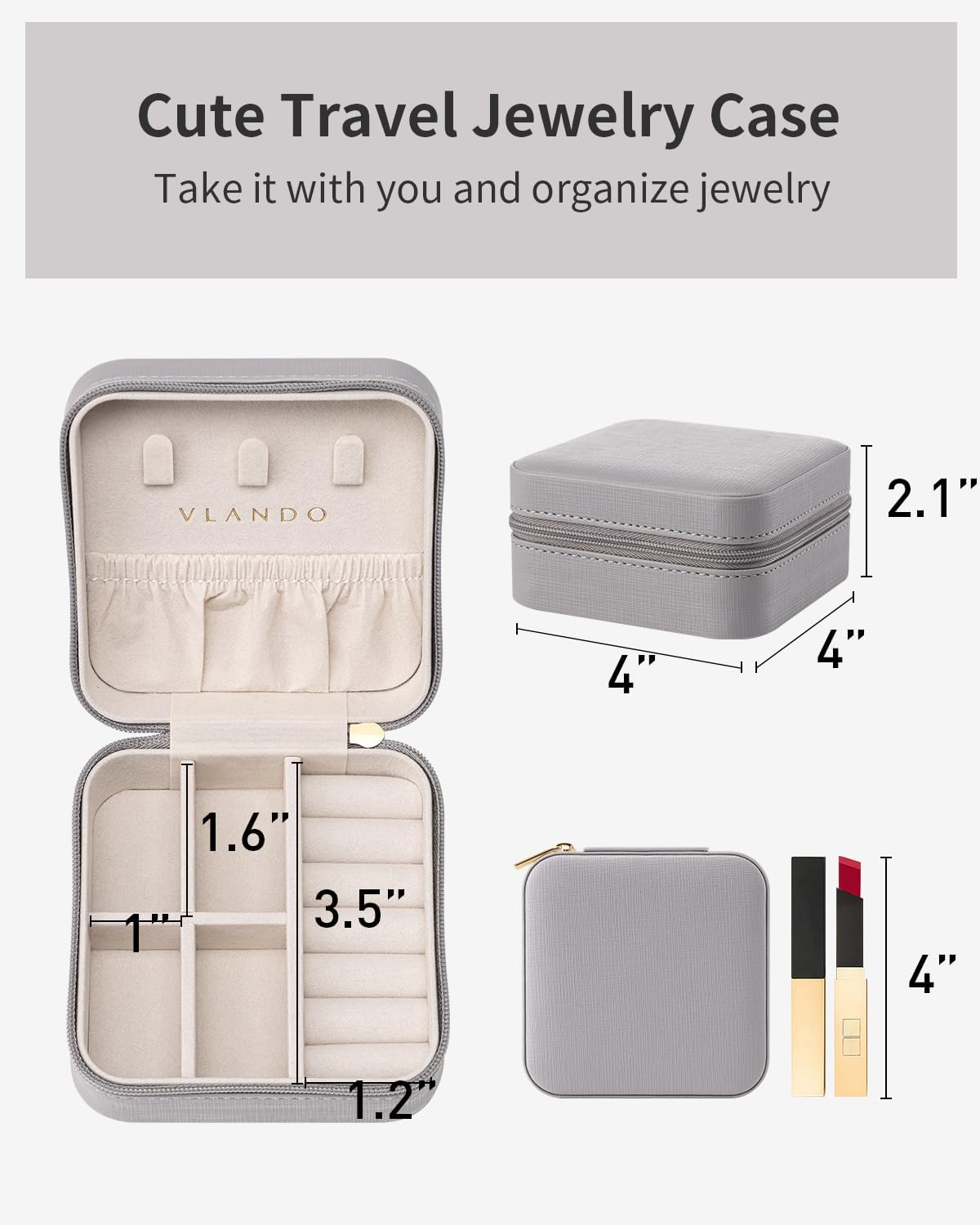 Travel Jewelry Case - Valentines Day Gifts - Small Jewelry Travel Organizer Box Travel Essentials Gift for Teen Girl Women - Toffee