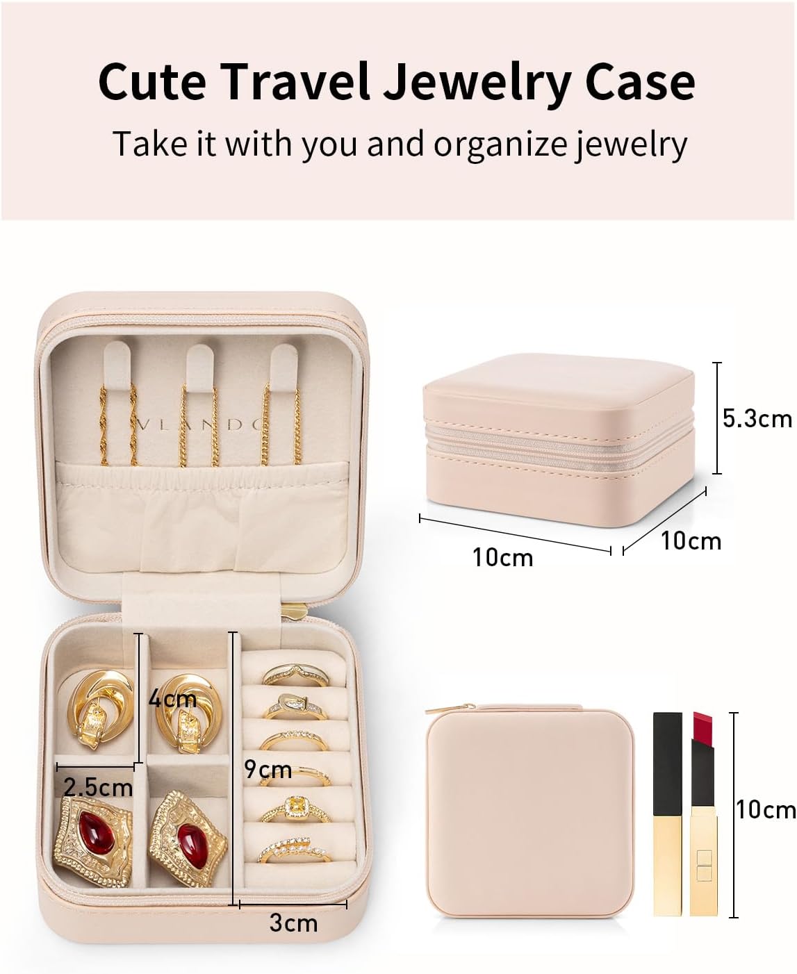 Travel Jewelry Case - Valentines Day Gifts - Small Jewelry Travel Organizer Box Travel Essentials Gift for Teen Girl Women - Toffee