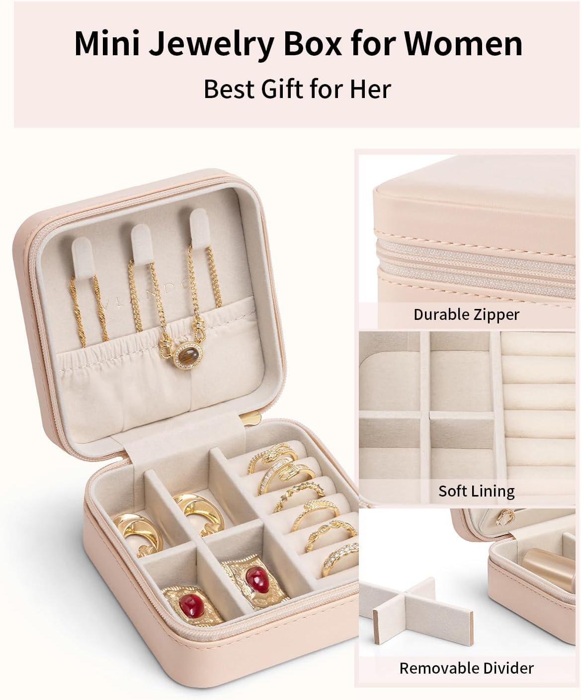 Travel Jewelry Case - Valentines Day Gifts - Small Jewelry Travel Organizer Box Travel Essentials Gift for Teen Girl Women - Toffee