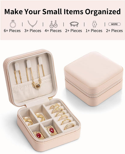 Travel Jewelry Case - Valentines Day Gifts - Small Jewelry Travel Organizer Box Travel Essentials Gift for Teen Girl Women - Toffee