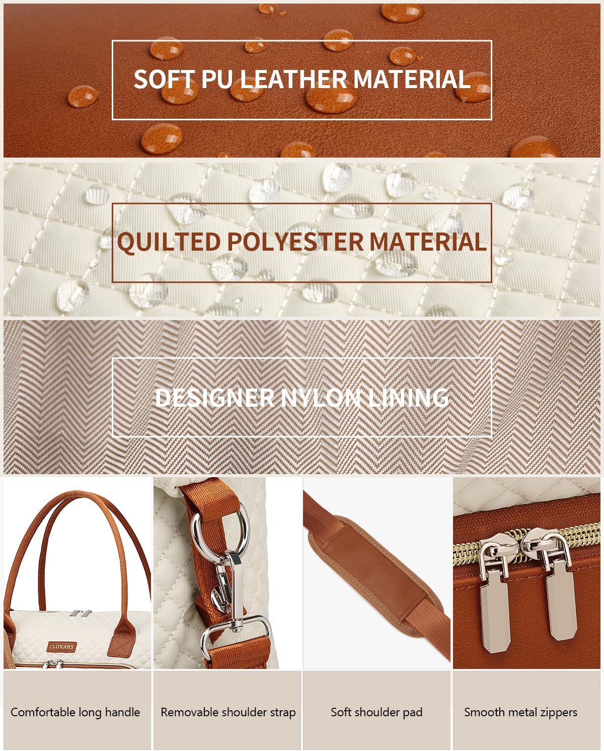 Weekender Bags for Women, Travel Tote Duffle Bag Carry On Overnight Bag with Cosmetics Bag and Crossbody Purse for Gym Hospital, Gifts for Women, Beige Brown